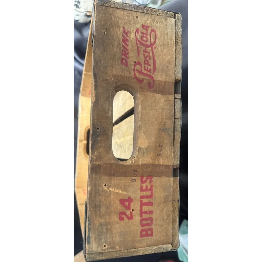 Vintage Pepsi Wooden Soda Crate 24 Bottle Carrier Red Logo Metal Corners Rustic